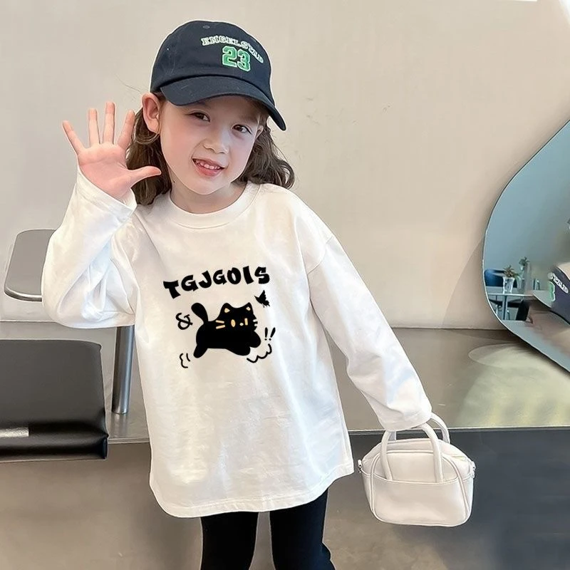 女童秋装2025新款纯棉长袖T恤儿童洋气时髦上衣宝宝春季打底衫潮T
