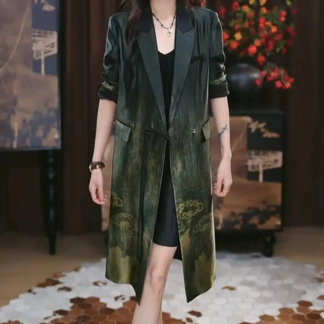 【与澈】香云纱腔调设计感四季可穿印花时尚V领夏季百搭国风风衣