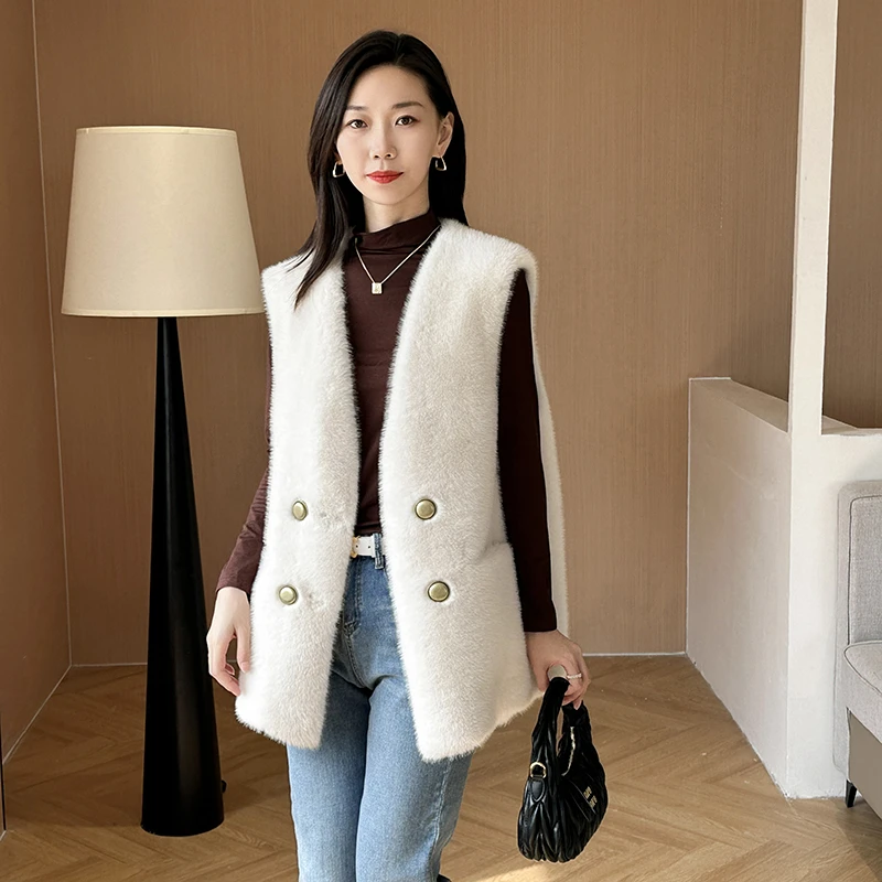 秋冬小香风毛马甲时尚洋气百搭马夹韩版无袖皮毛一体女士外穿加厚