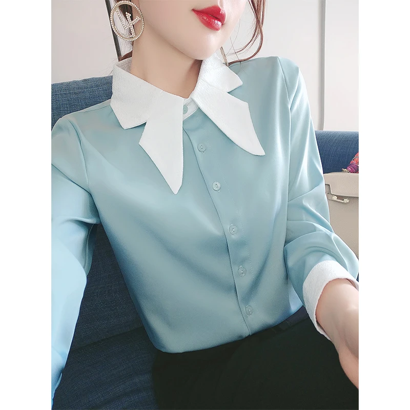 秋装缎面衬衫女设计感上衣2023年新款时尚百搭女装衬衣 WJ8871