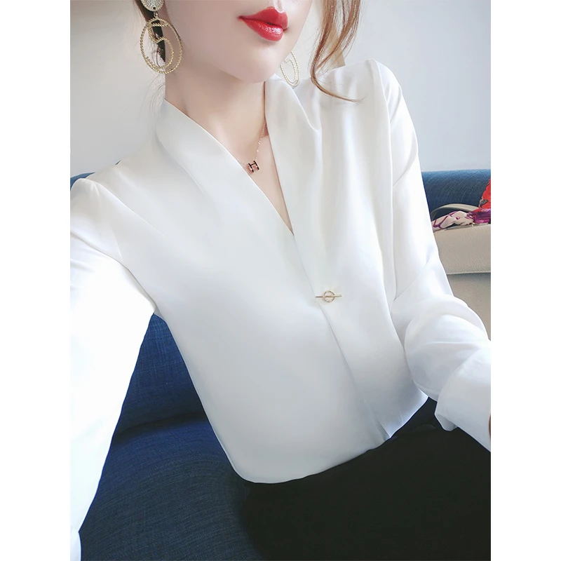 反季v领白衬衫女秋装2024年新款洋气时尚职业衬衣长袖雪纺衫上衣
