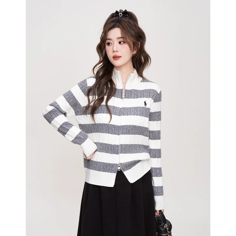 简约休闲半高领长袖打底针织开衫卫衣外套女秋冬季新款百搭上衣潮