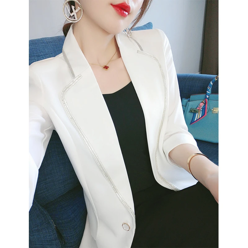 白色小西装外套女夏季2023年新款重工镶钻气质女神范上衣 WY9912