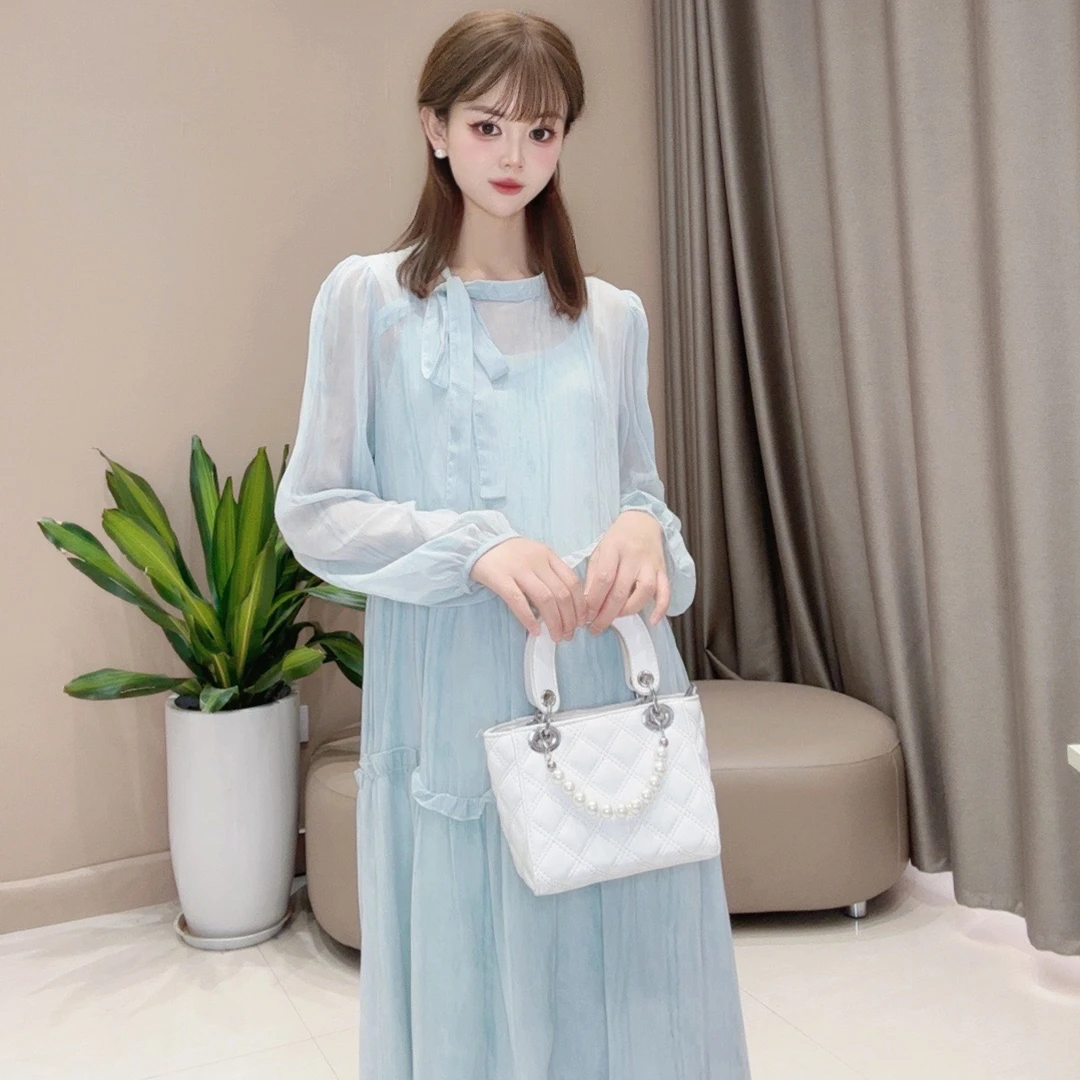 【长岛冰茶】孕妇装薄荷曼波防晒薄款遮肚气质温柔大码长款连衣裙