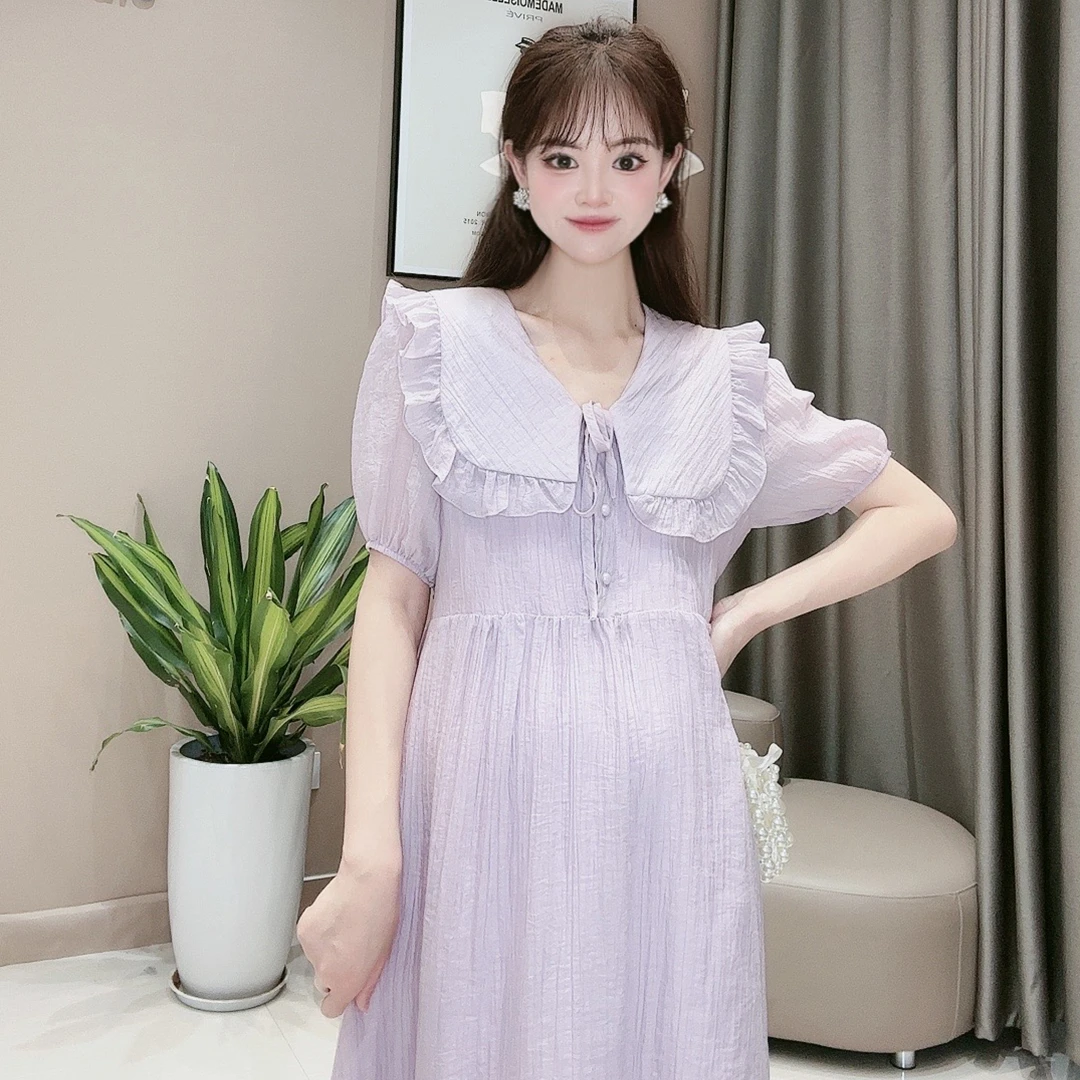 【泡沫之夏】孕妇装清凉夏装可哺乳甜美娃娃领减龄显瘦温柔连衣裙