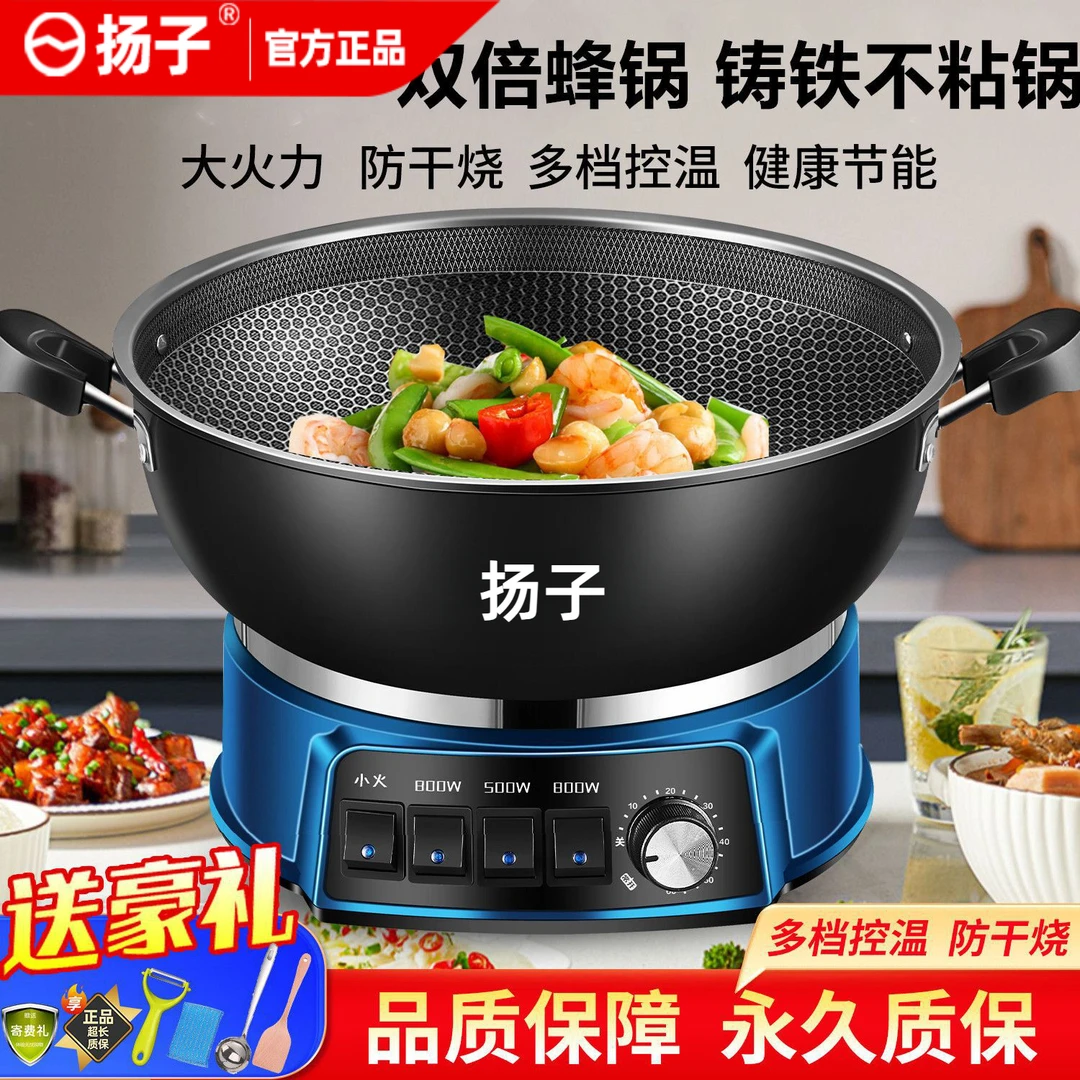 YANGZI扬子家用一体式电炒锅多功能蒸煮一体锅不粘锅大功率电热锅