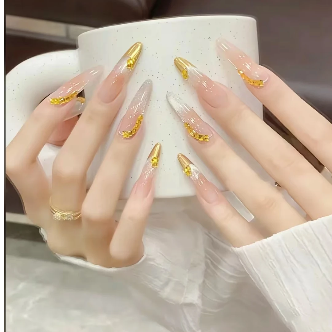 【黄金麦穗】2024秋季显白百搭美甲小众穿戴甲气质长款麦穗猫眼美甲