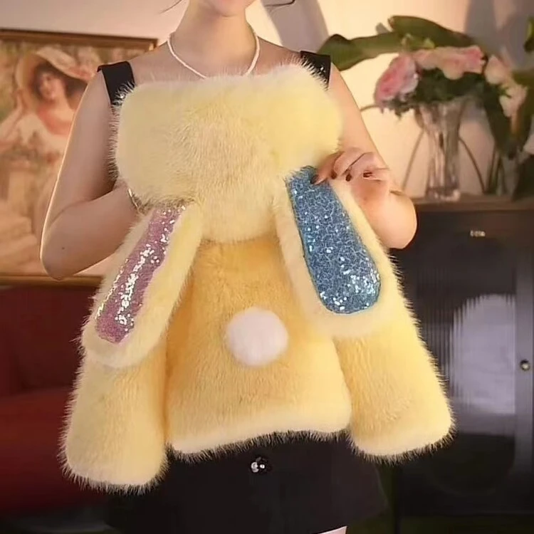 女童冬装儿童外套洋气2025新款加绒加厚夹棉毛毛大衣女孩连帽上衣