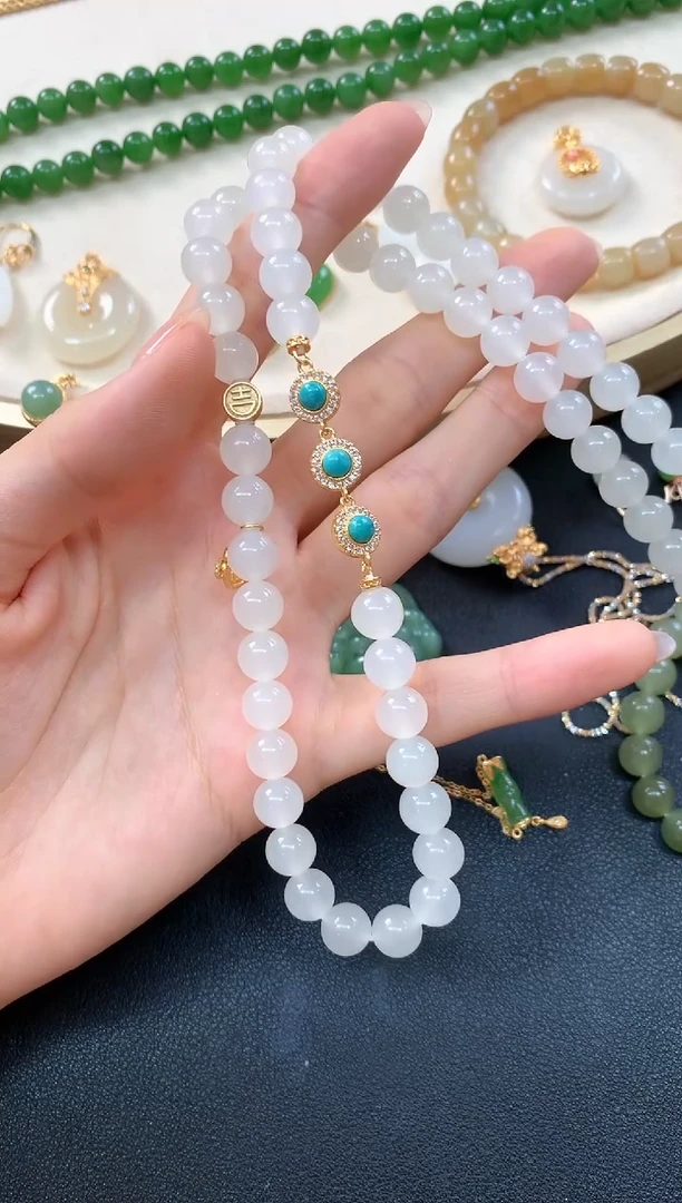 【闪购商品】和田玉珠链银S925镶嵌YG158|1380