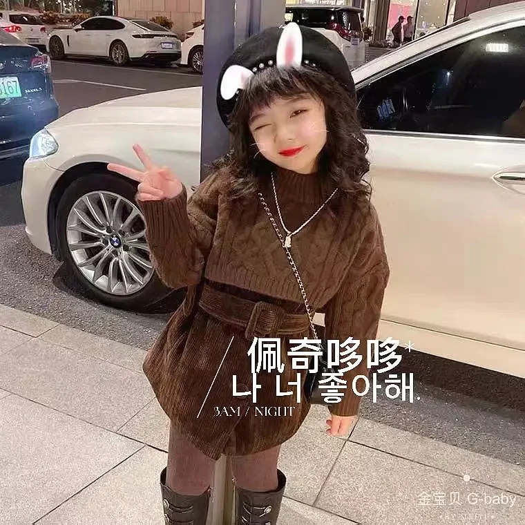 女童时尚套装冬季韩版女孩冬装时髦潮流小童装加厚网红保暖两件套