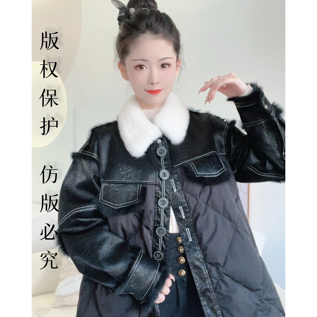 爱路菲 2-85879中长款水貂毛领内填充鹅绒秋冬新皮草外套