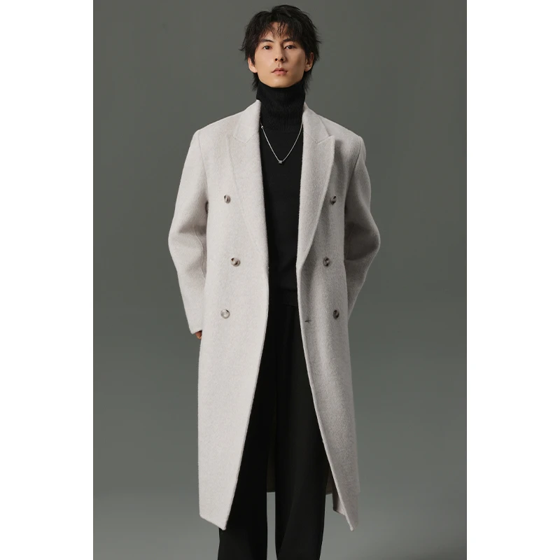 冬季男士休闲双面羊毛大衣秋冬复古宽松过膝长款时尚毛呢外套潮0S