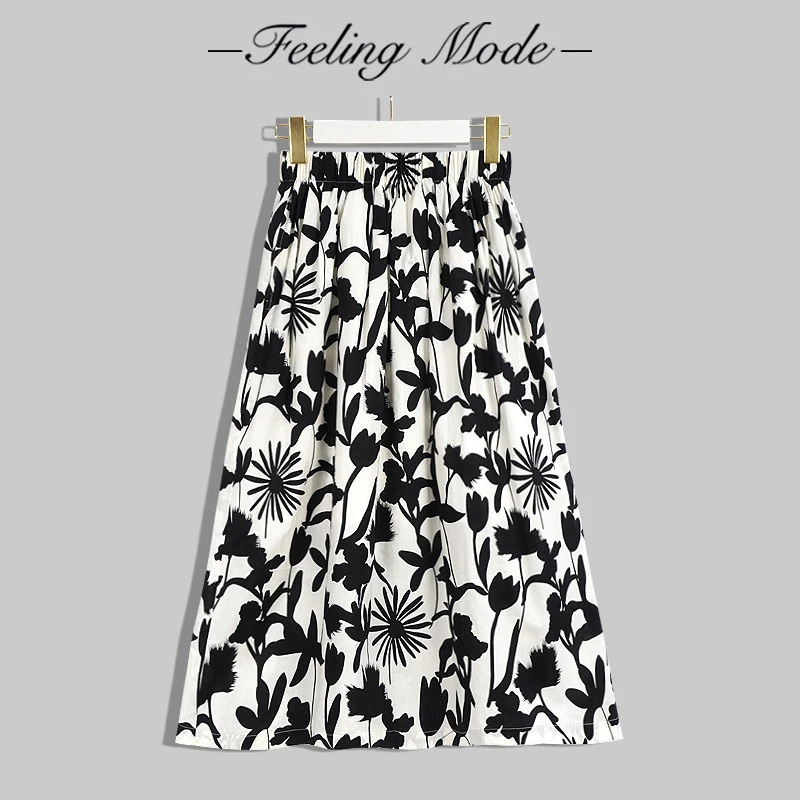 夏季新款碎花半身裙高腰显瘦大花卉气质长裙JN3897