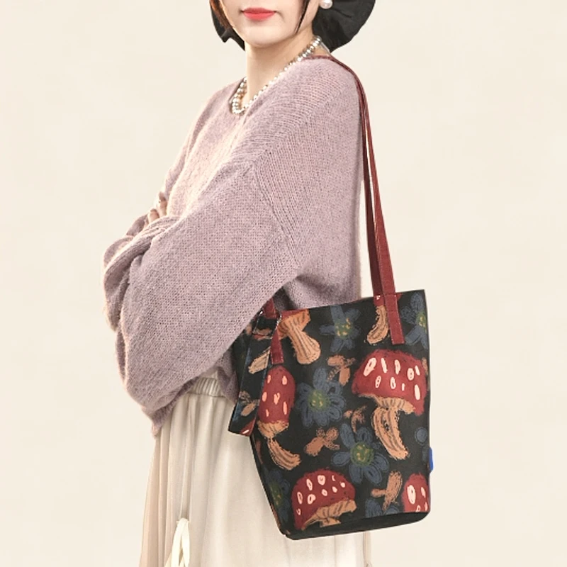 典舍原创文艺小清新大容量通勤包斜挎水桶包个性简约布包包女V947