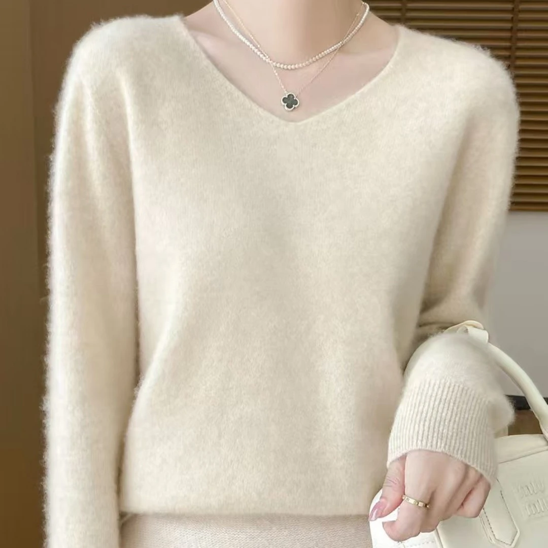 2024秋冬一线成衣宽松时尚羊毛羊绒百搭针织衫V领812羊毛衫