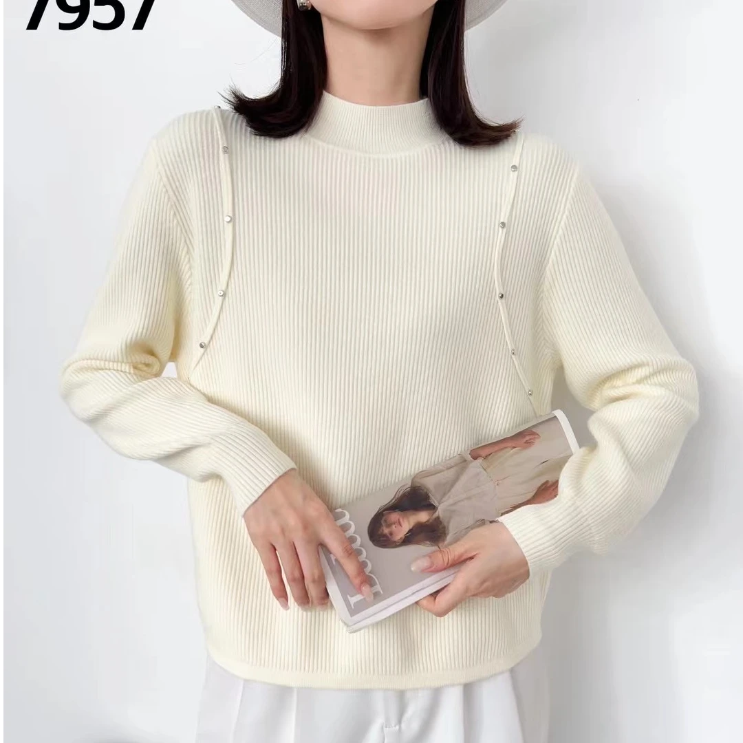 7957-双侧银钉款-冬季新款宽松显瘦韩版针织衫