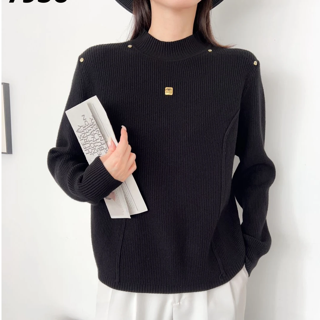 7956-钻钉元素-铜标宽松版显瘦百搭气质针织衫