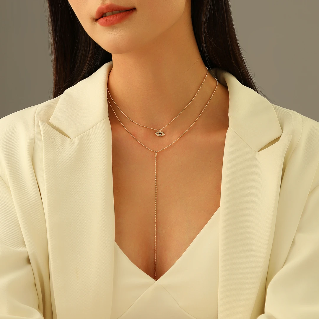 STAY WITH ME 铜合金项链 百搭小众欧美双层眼睛项链