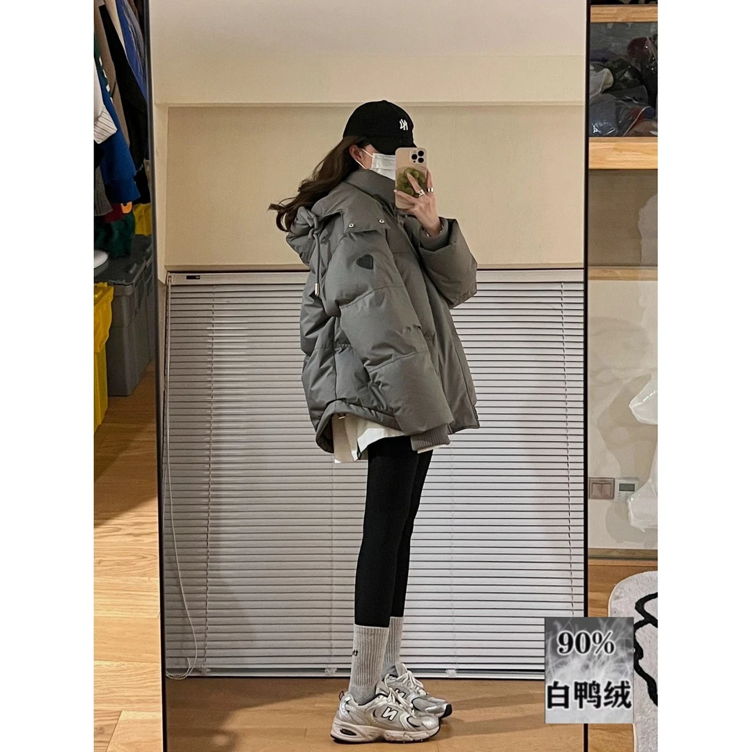 波司澄白鸭绒短款羽绒服2023年冬新款男女情侣加厚小众设计感冬灰