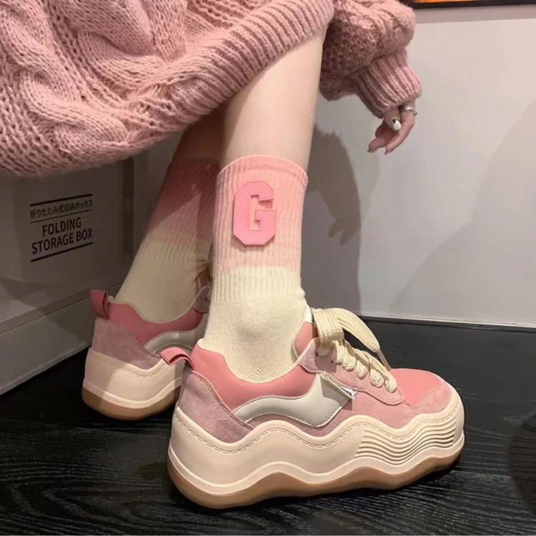 【现货福利】增高4.5cm粉色少女心系 百搭波浪底小圆头休闲鞋  5697