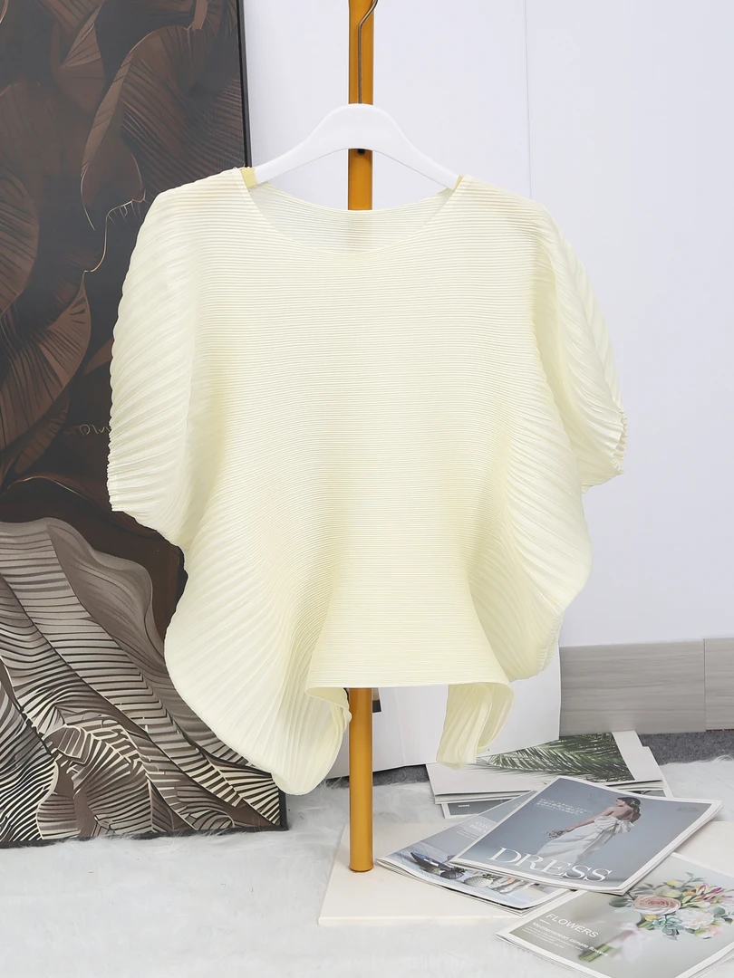 三宅褶皱蝴蝶上衣 细牙签褶宽松T恤 气质优雅百搭飘逸纯色上衣女