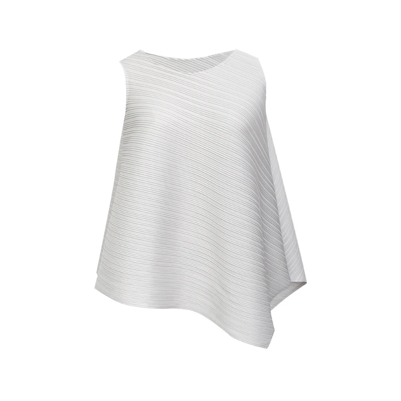 光感面料褶皱无袖不规则上衣女 气质百搭抖抖衣 三宅基础款背心