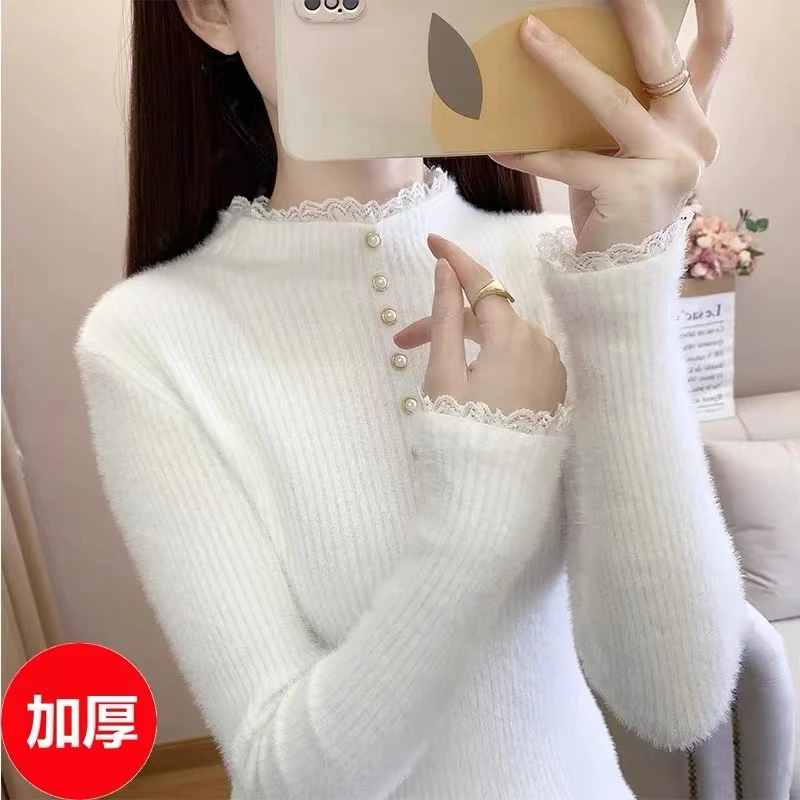 一体绒加绒加厚毛衣时尚秋冬女士针织衫百搭