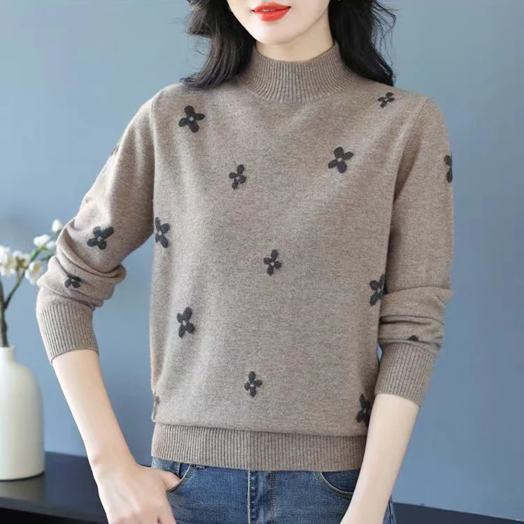 【小花】半高领女加厚针织打底衫2024新款秋冬毛衣内搭宽松上衣