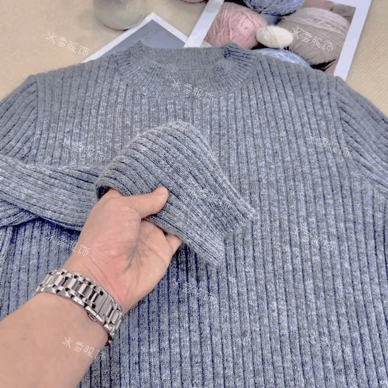 【灰美人】韩系竖坑条毛衣女秋冬季加厚宽松软糯内搭针织上衣