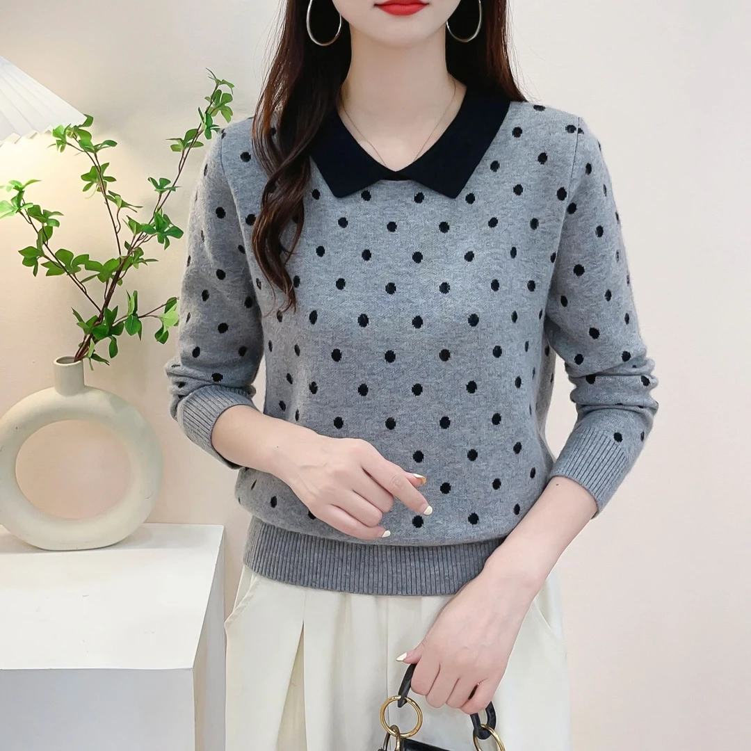 【方领波点长袖】秋冬女士方领长袖上衣亲肤柔洋气针织衫百搭时尚