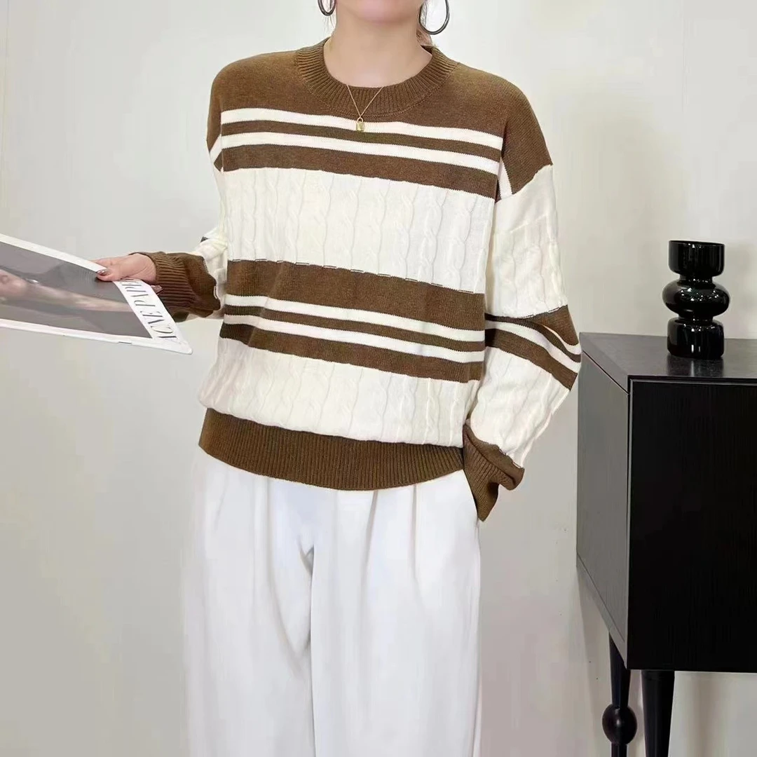 【麻花咖啡】女士针织衫打底衫套头毛衣秋冬新款上衣