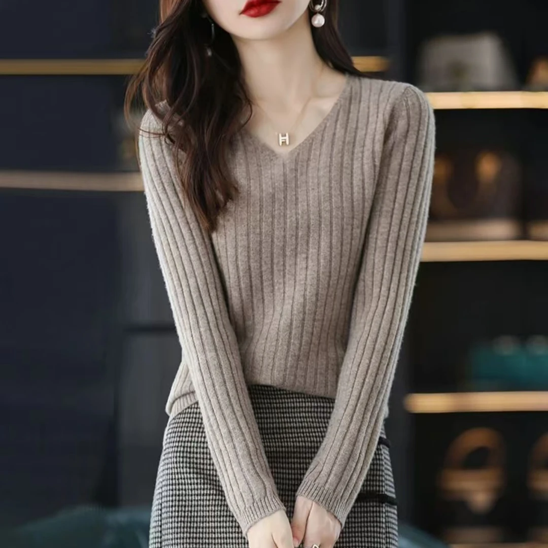 编码【01-100】秋冬V领德绒打底衫内穿百搭女修身显瘦长袖气质打底