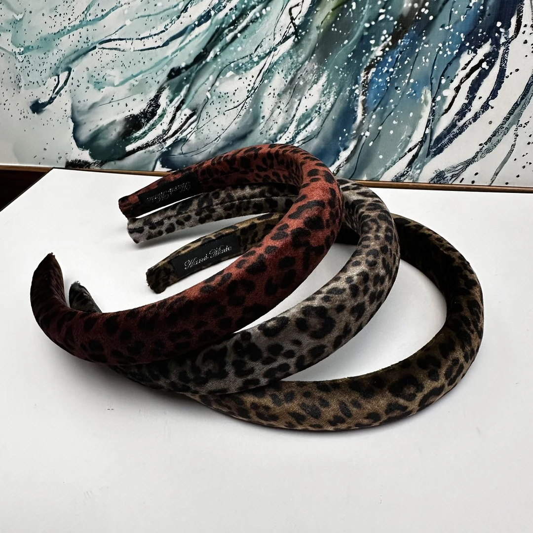 022gld2丝绒豹纹高颅顶发箍气质网红时尚百搭复古棕色秋冬宽边