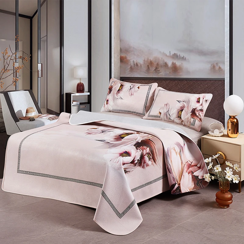 宝美娜头层牛皮凉席2024新品彩绘真皮床垫加厚精品三件套水牛皮席