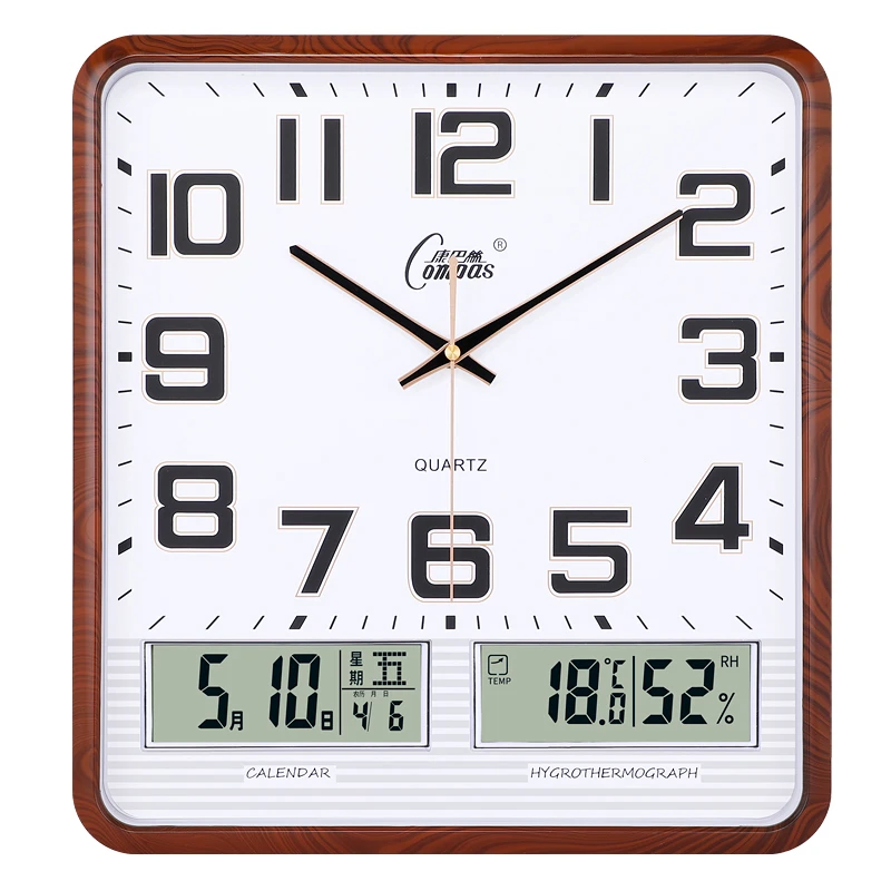 康巴丝静音石英钟,方形挂表,日历款高端大气客厅挂表,