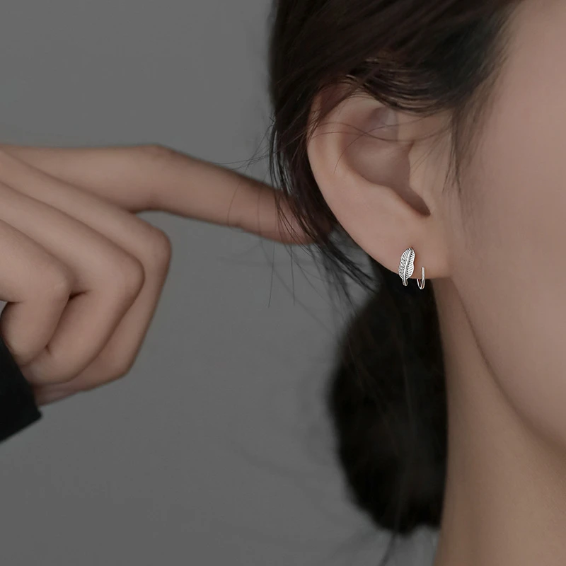 铜合金硅胶耳饰 气质百搭叶子耳圈小众耳环轻奢耳钉女高级感耳饰