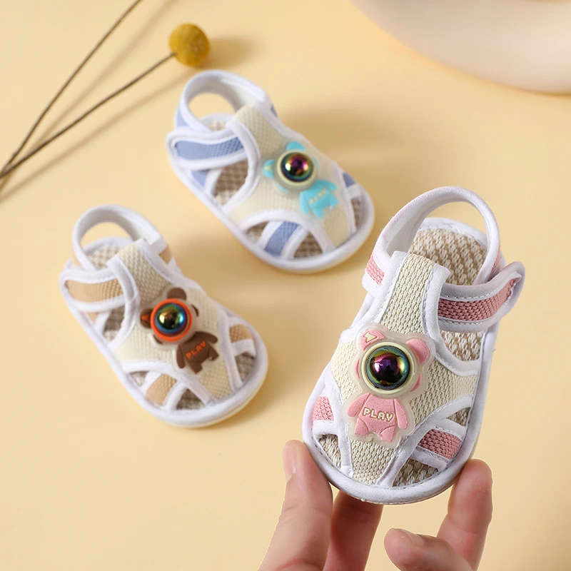 夏款婴儿学步鞋透气软底防滑防踢魔术贴布凉鞋0-1岁男女宝宝儿童