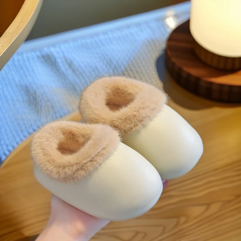 加绒包头低包跟拖鞋加厚包跟冬季防水外穿家居毛拖棉拖鞋毛绒亲子
