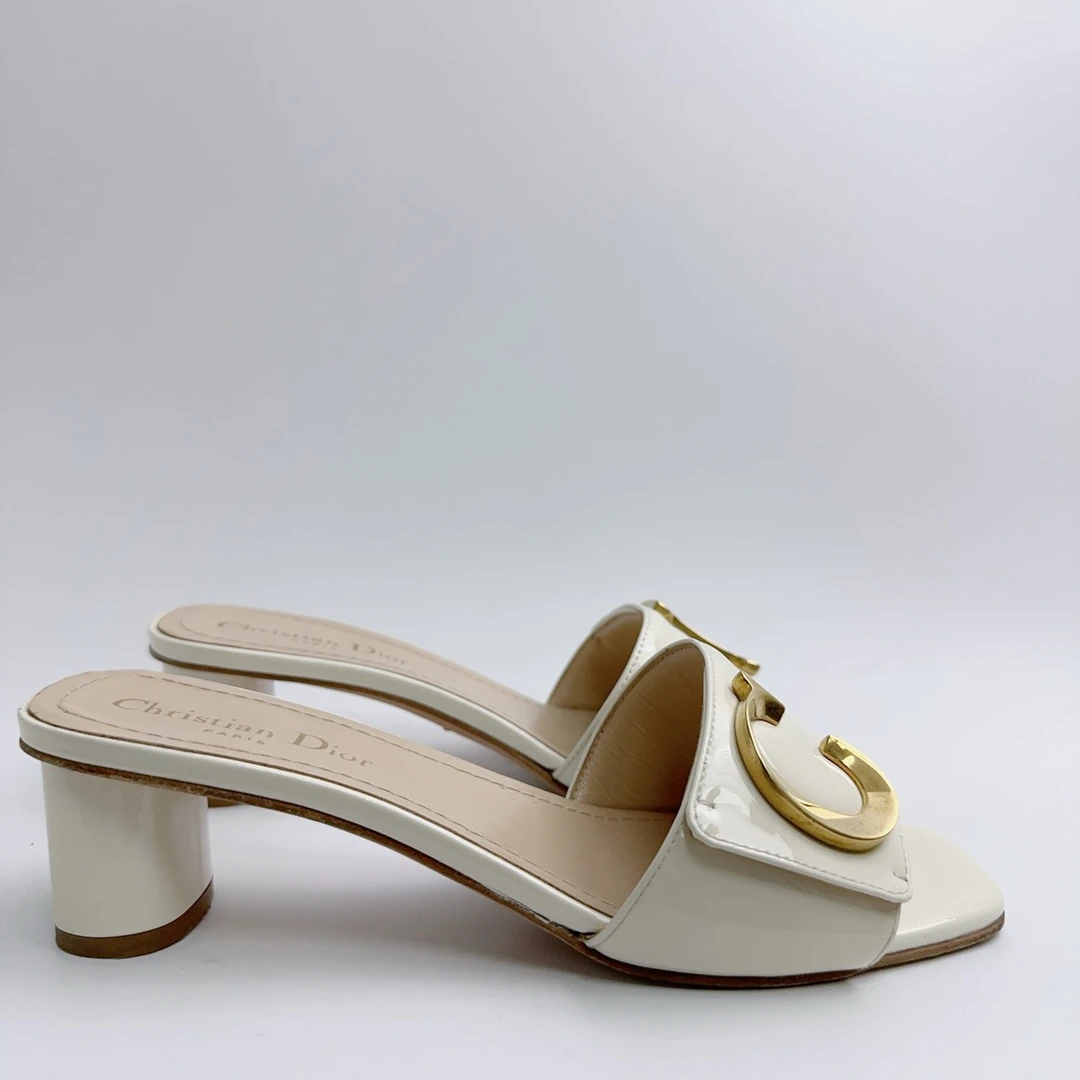 37.5码/98新/Dior/迪奥 白色 粗跟高跟鞋/ys00115