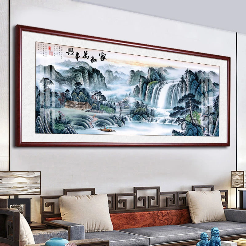 家和万事兴挂画山水风景画中式客厅沙发背景墙壁画中堂山水画国画