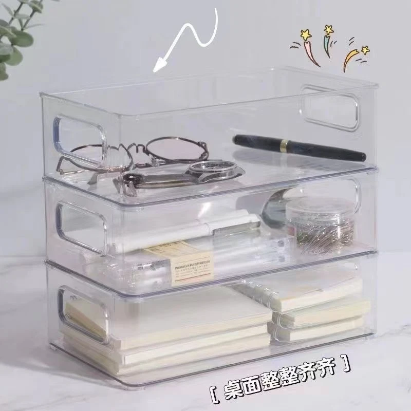 透明大容量多功能家用收纳盒书籍化妆品杂物整理长方形桌面收纳箱