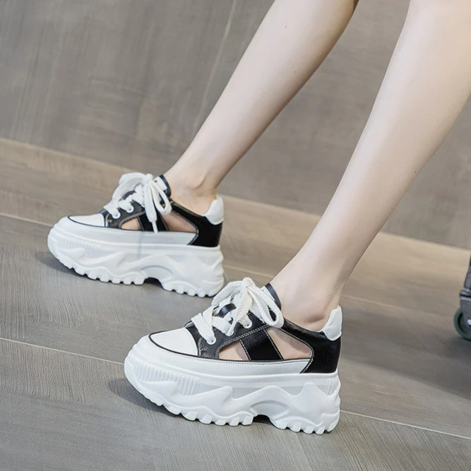 厚底内增高凉鞋女2025夏季新款小个子百搭休闲镂空包头松糕小白鞋