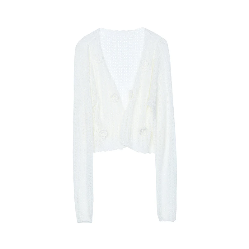 C230356XS2JX  宽松蕾丝镂空长袖防晒开衫