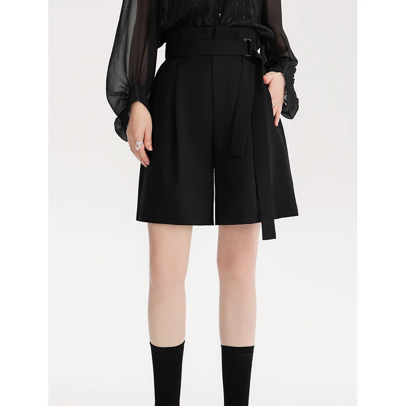 NAVST直筒设计感高腰西装短裤简约时尚百搭五分裤Q2207104DK2YB