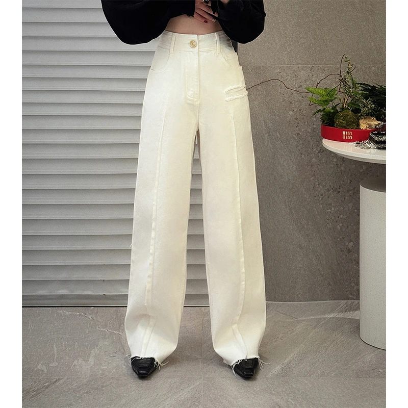 NAVST高腰毛边破洞萝卜牛仔裤C2110045CK2