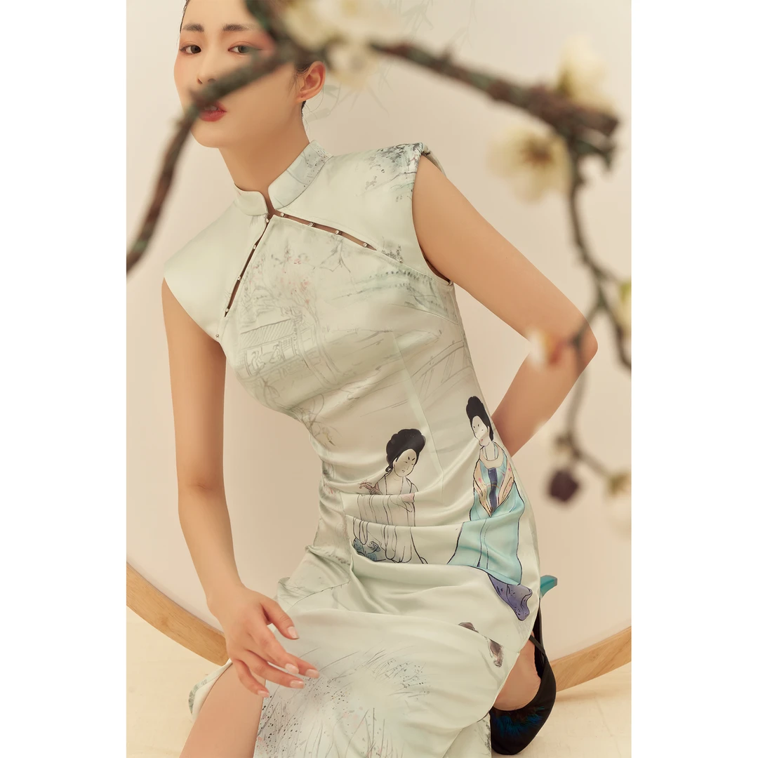 连衣裙女2023夏季新款无袖旗袍C2105023LY2+C2105210LY2中长裙