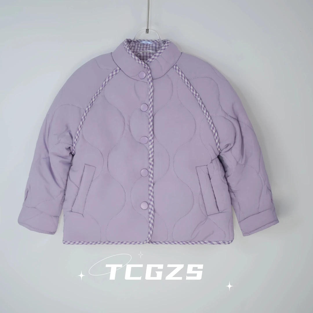女童外套两面穿冬款2024新款爆款儿童冬装洋气格子加厚休闲棉服