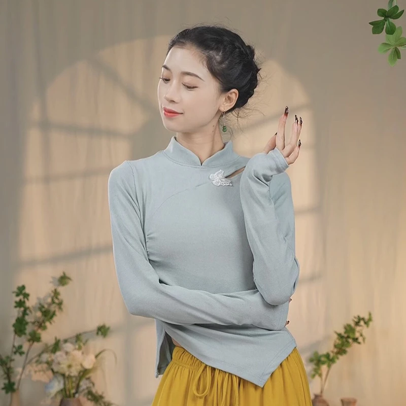 秋冬修身套指舞蹈练功服女长袖形体古典舞练功服现代民族舞跳舞服