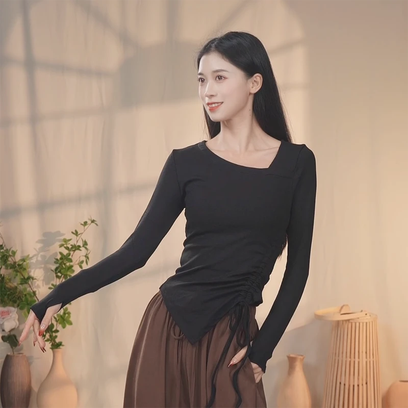 秋冬现代舞练功服女修身套指长袖上衣中国古典舞形体演出服装瑜伽