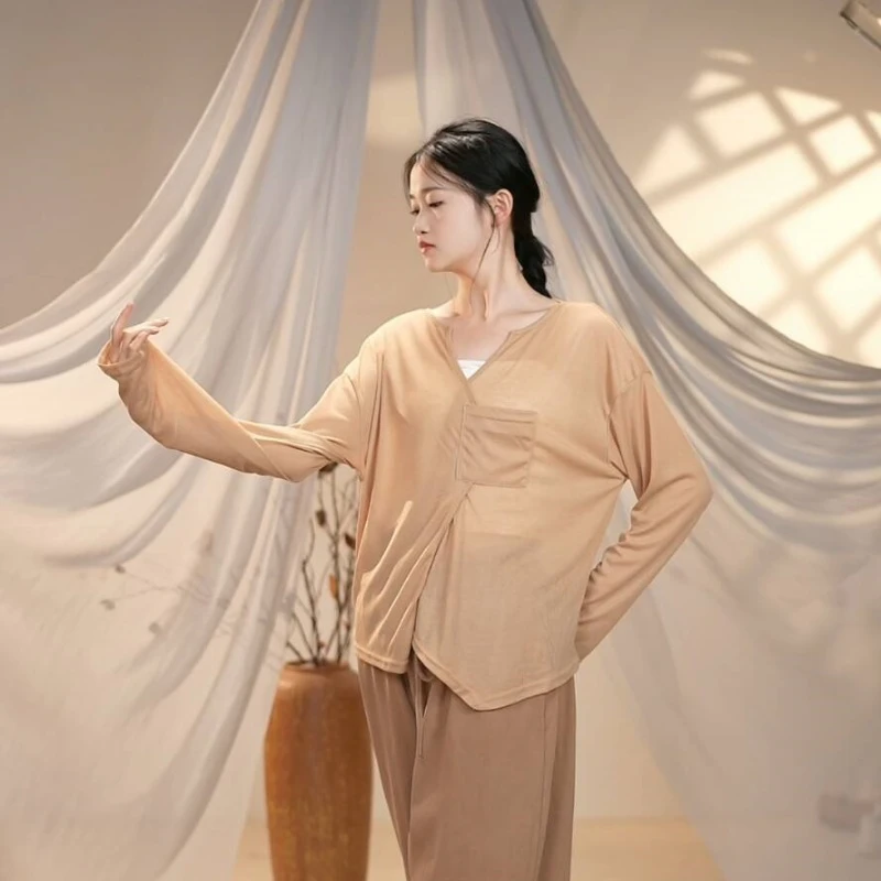 现代宽松显瘦V领罩衫舞蹈服上衣中国舞古典舞民族舞基础练功服